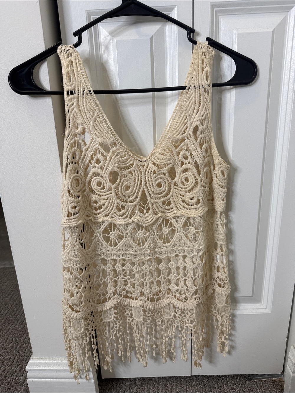 Crochet Fringe Tank Top - Cream